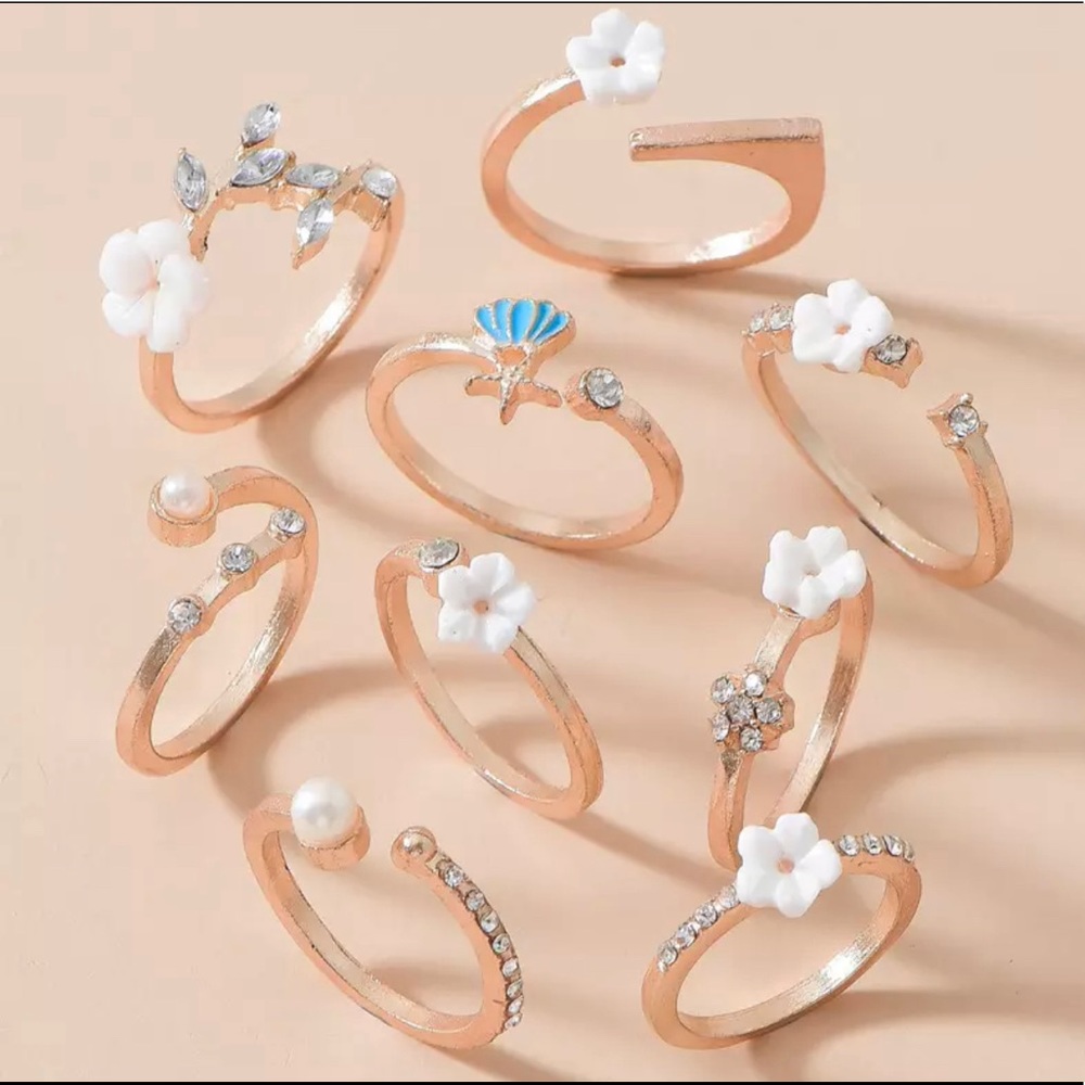 Floral Rhinestone Ring Set - Picture 1 of 3